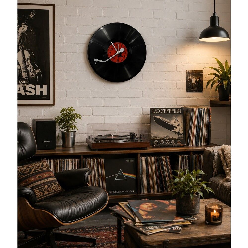 BLACK Vinyl Record Clock - 11.8"